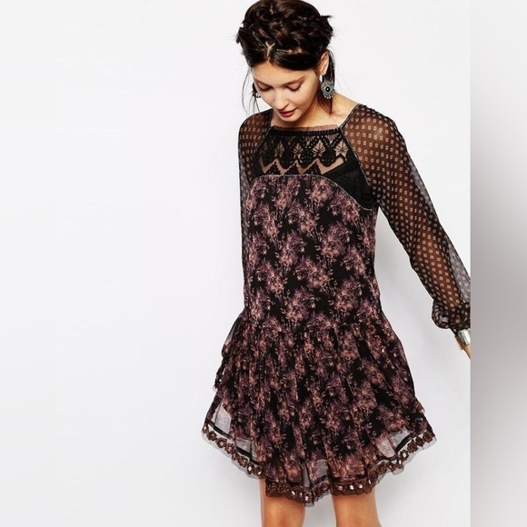 Free People Elsie Lace Chiffon Dress in Midnight Garden - XS Small - Picture 4 of 16